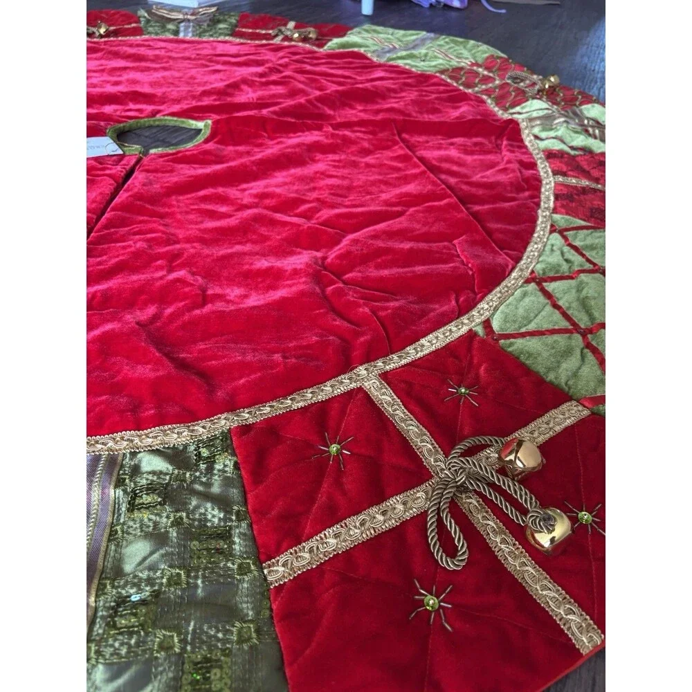 Frontgate Holiday Collection Christmas Tree Skirt Luxury Beads Gifts Bells  6'